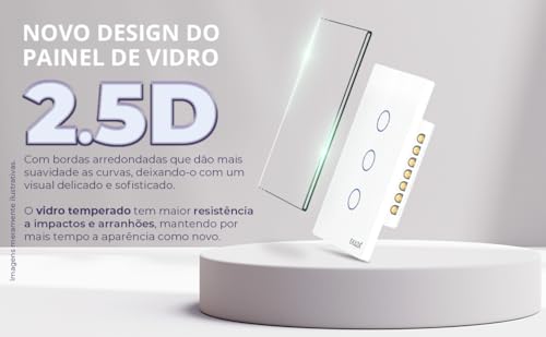 EKAZA Interruptor Inteligente, Touch, borda 2.5 D, Wifi+BLE, 3 botões, Branco, Compativel com Google