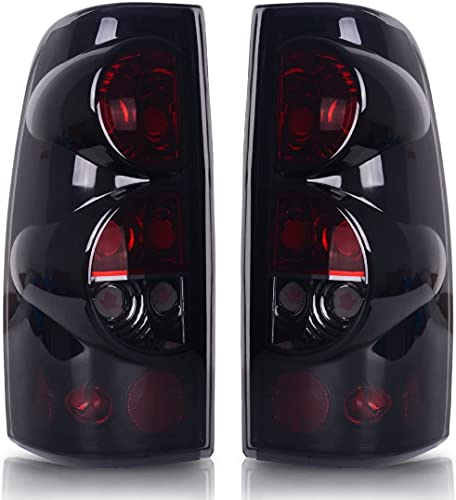 Super Cheap 🛒 ROXX Tail Light Assembly Compatible with 1999 2000 2001 2002 2003 2004 2005 2006 Chevrolet Silverado 1999-2003 GMC Sierra Driver and Passenger Side (Black Housing/Smoke Lens-05)