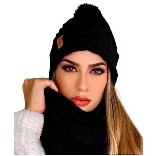 Conjunto de Touca Gorro e Cachecol Gola em Lã Unissex Marca Ancelly (marsala)