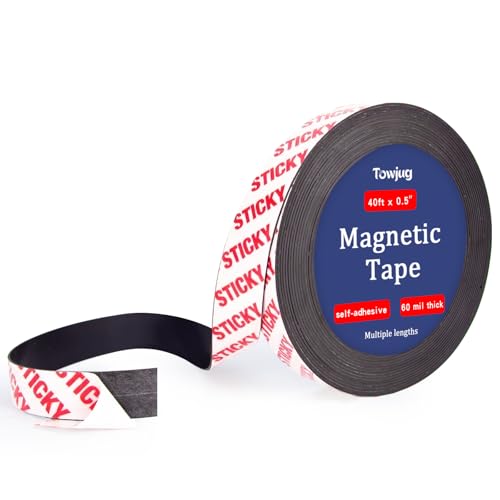 Towjug Magnetic Tape Roll 40 Feet with Self Adhesive Backing, Flexible Sticky Magnet Strips for Lightweight Craft DIY Projects, Whiteboards and Fridge Organization (0.5' Wide x 0.06' Thick)