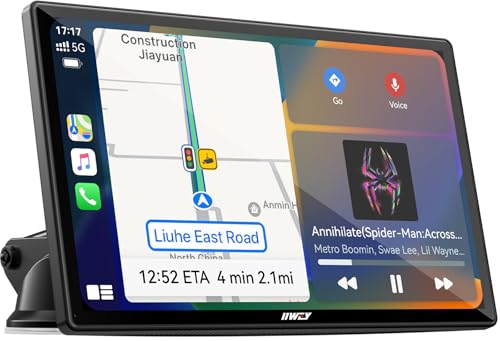 IK5 9" Wireless Apple CarPlay & Android Auto Screen, Portable Car Stereo with 4K Dash Cam & 1080p Backup Camera, Add CarPlay to Any Vehicle, Touchscreen, Mirror Link