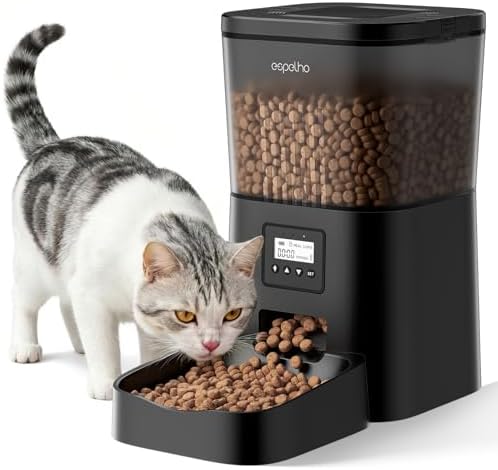 Espelho Automatic Cat Feeder- 4L Timed Cat Food Dispenser 1-6 Meals Control for Cat and Small Dog- Auto Pet Feeder with Desiccant Bag Keep Fresh for Reliable Easy ...