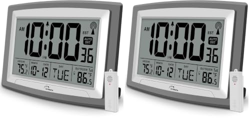 Image of Atomic Clock with Outdoor and Indoor Temperature - 12.5 Inch Self-Setting Digital Clock Large Display, Battery Operated Wall Clocks or Desk Clocks for Bedroom, Livingroom, Office (Pack of 2)
