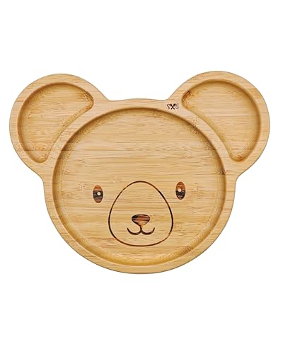 Sincerely Enzi Bamboo Bear Suction Plate for Baby Toddler, Divided Plate, All-Natural Feeding Dish with Non-Slip Design