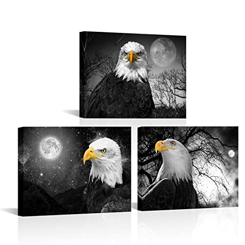 RyounoArt Eagle Pictures Bald Eagle Wall Art Canvas Black and