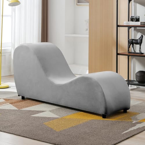 Image of SOUL CRAFT Sheesham Wood Leatherate Tantric Chaise Loung Chair, Yoga Chaise Lounge,Chaise Sofa Modern Lounge,Relaxing Chaise Lounge Chair, loveseats and chaises with Cushion (Grey)