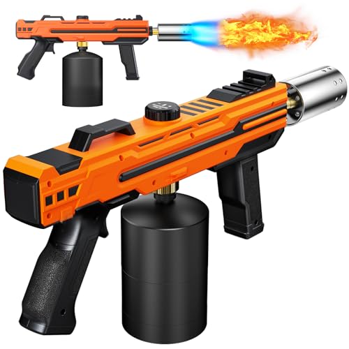 Powerful Propane Torch Gun, Kitchen cooking Torch lighter with Adjustable Flame, Flame Thrower Gun Butane Torch for Searing Steak, BBQ, Campfire, Fireplace (Tank Not Included) (Orange)