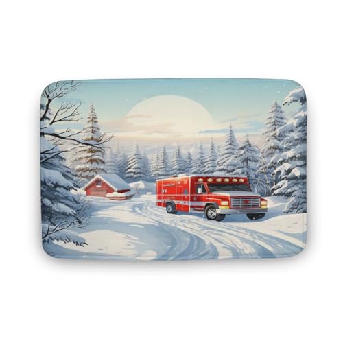 Cartoon Kids Bath Rug Cartoon Ambulance Christmas Tree Machine-Washable Plush Bathroom Decor Mat Non Slip Bathroom Rugs Bedroom Rug Kitchen Toilet Floor 20