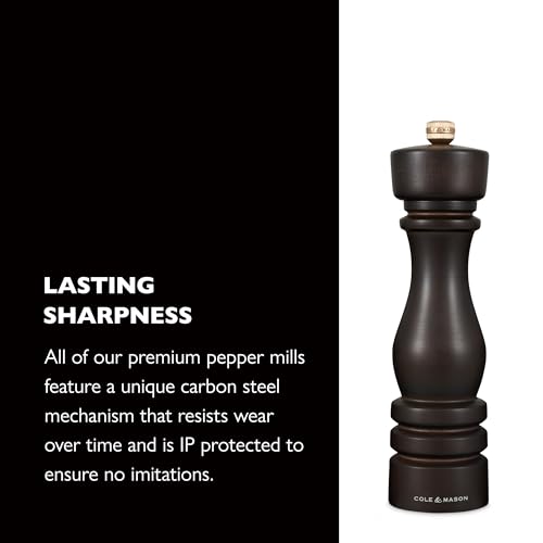 Cole & Mason London Chocolate Wood Pepper Mill, Precision+ Carbon Mechanism, Pepper Grinder with Adjustable Grind, Beech Wood, 220mm, Seasoning Mill, Lifetime Mechanism Guarantee - Image 6