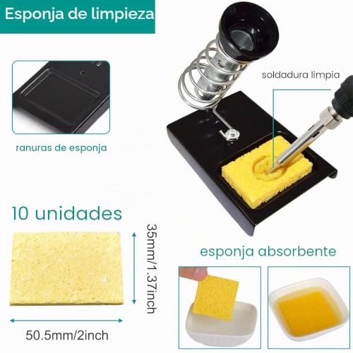 Miniatura 6 de Haamning7 Soporte Para Soldador Base De Hierro Para Soldar, Con 10 Esponjas De Limpieza Y 1 Bola De Latón Para Limpiar La Punta Del Soldador