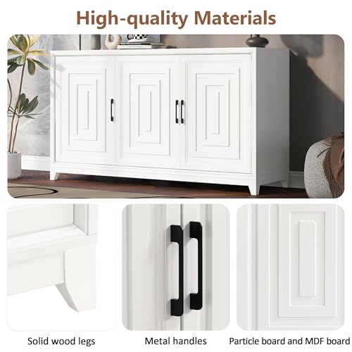 InfraHHZQ Vibe Haus TV Stand for 65 Inch TV, Modern Entertainment Center Media Console Cabinet with 2 Large Storage Cabinets, Adjustable Shelves & Solid Wood Legs, White for Living Room Bedroom - Image 3