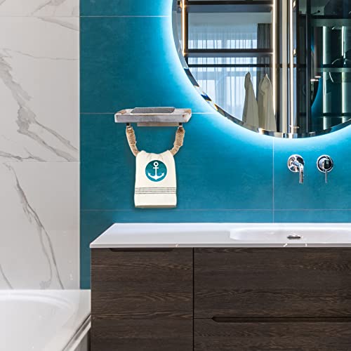 Perfeso.L Farmhouse Toilet Paper Holder - Beach Rope Bathroom Decor Rustic White Wooden Nautical Coastal Towel Rack - Unique Towel Holder Tissue Roll Holder - Image 8