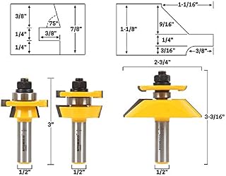 Yonico 12349 Bevel 3 Bit Raised Panel Cabinet Door Router Bit Set