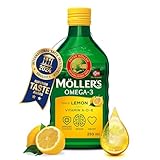 Moller’s ® | Huile de foie de morue oméga 3 | Compléments alimentaires oméga-3 avec EPA, DHA, vitamines A, D et E | Prix Superior Taste | Marque vieille de 166 ans | Citron | 250 ml