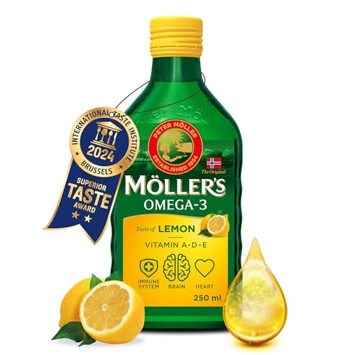 Moller’s ® | Aceite de hígado de bacalao | Complemento dietético con omega-3 EPA, DHA y vitaminas A, D y E | Sabor Limón | 250 ml