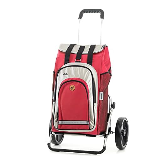 Andersen Shopper Royal XXL specialmodell aluminium hopfällbar med hjul Ø 25 cm och 62 liters väska Hydro 2.0 med kylfack röd, andra val