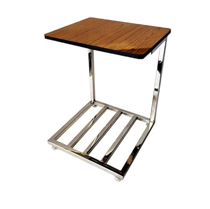 SALON CHAIR Office Home Stainless Steel Double Inverter-Battery Trolley Stand in 1inch SS Pipe Height 24 inch with Plastic Adjuster and Wooden Shelf ON TOP (White)