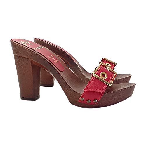 Kiara Shoes Red Clogs In Leather Heel 10 cover
