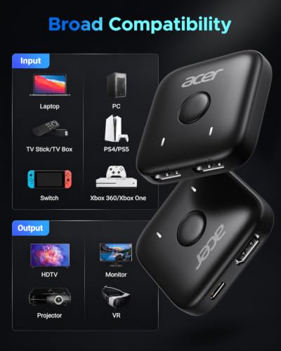 Acer HDMI Switch 2 in 1 Out, 4K60Hz Bidirectional 1 in 2 Out Video Switcher - image 8