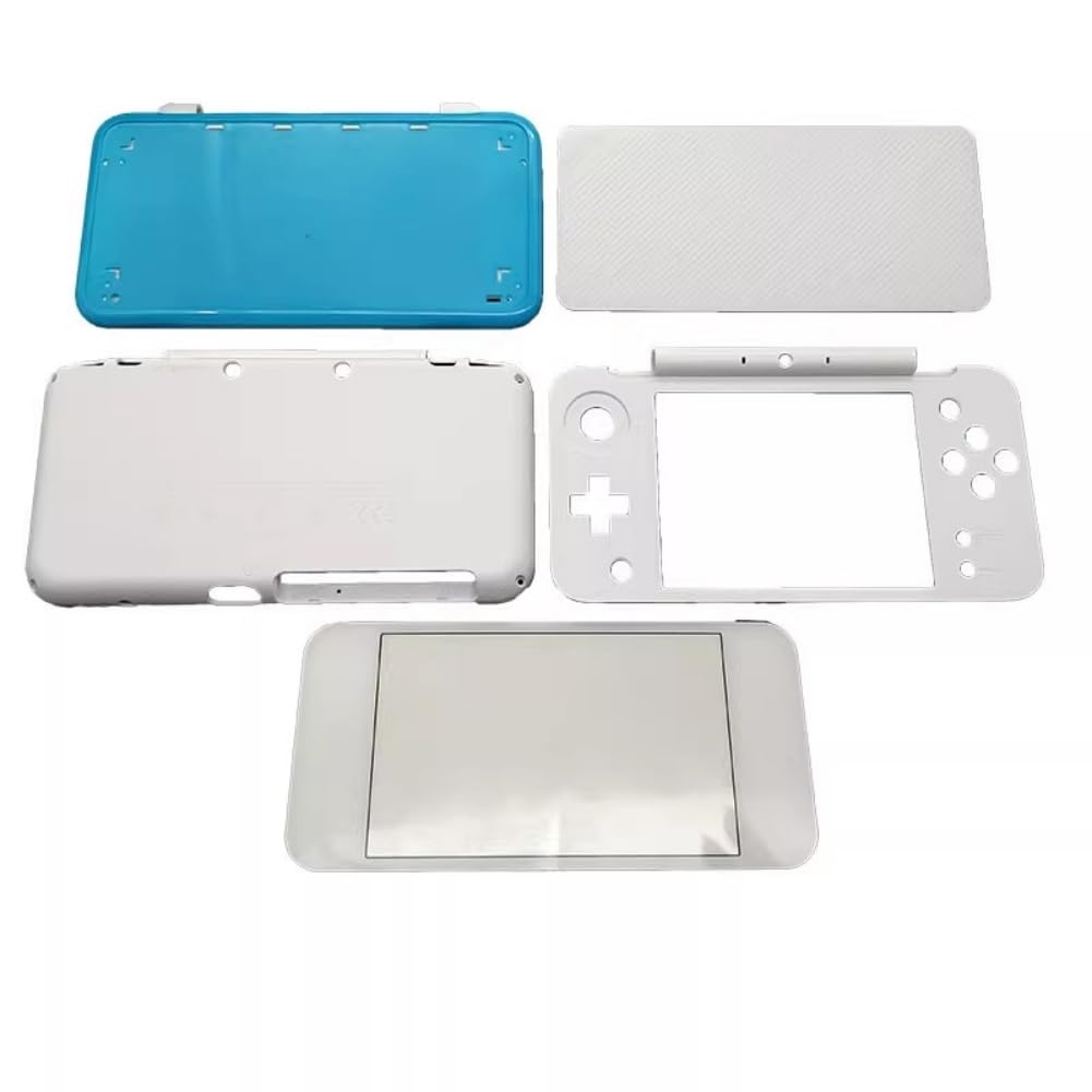 Hzxkqmil Kit Guscio di Ricambio Custodia a Alloggiamento per Nintendo New 2DS XL/New 2DS LL Console, Frontalino Anteriore Telaio Superiore Piastre di Copertura Inferiori (Bianco + Blu)