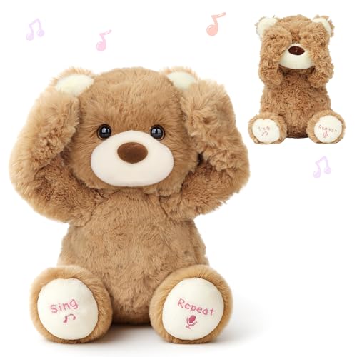 Hopearl Peek A Boo Bear Interactive Repeats What You Say Plush Teddy Bear Toy Musical Singing Talking Stuffed Animal Adorable Electric Animate Gift...