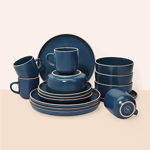 Foto von noah Der Chefkoch Premium Küchen Starter Set – Ideal für Heimumzüge und Studenten – Komplette Küchenausstattung (Beliner Blaue Pfannen-Set & Mitternacht Geschirr)