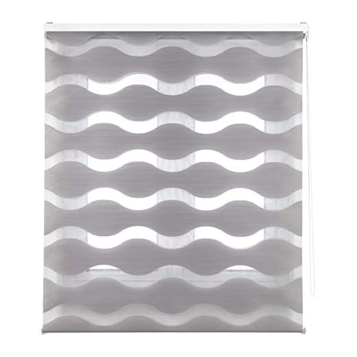Blindecor Mediterráneo estor enrollable noche y día, color Gris plata, estor ondas 120 x 180 cm (ancho x alto). Tamaño de la tela 117 x 175 cm. Estores noche y dia elegantes