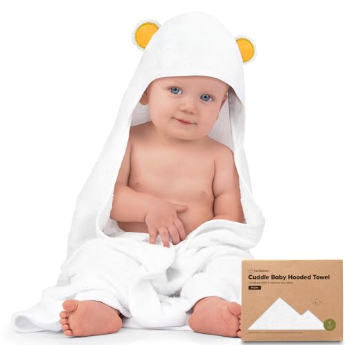 Image of KeaBabies Hooded Baby Towel for Newborn, Baby Bath Towels (Bear, 35x35)