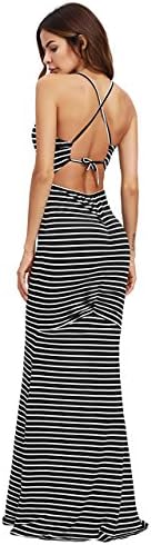 SheIn Women's Floral Strappy Backless Summer Evening Party Maxi Dress White Stripes Medium