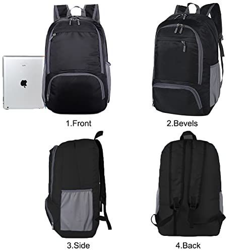 HYCOPROT 35L Packable Backpack Ultra Lightweight Foldable Rucksack Water Resistent Breathable Bag for Men Women Outdoor Camping Walking Hiking Climbing Travel Daypack (Black) - Image 2