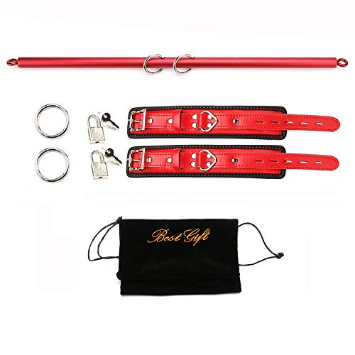EXREIZST Black Spreader Bar with 2 Red Straps Adjustable Kit for Home Gyms Sports (Black and Red)