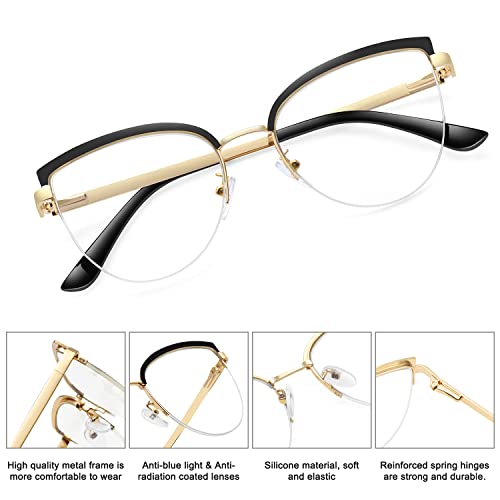 Image of MEETSUN Cat Eye Blue Light Blocking Glasses Women Metal Frame Computer Eyeglasses Fake Glasses for Anti Eyestrain & UV Glare