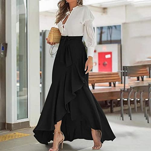 Generic Plus Size Skirts for Women Formal Maxi Skirts Ruffle Solid Flowy Skirts,S-5XL2