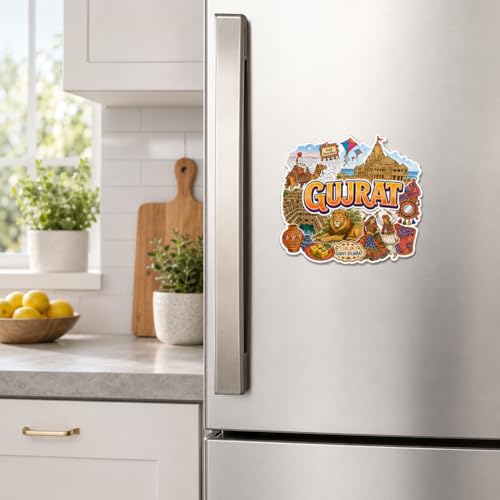 Image of Zesta Wooden Fridge Magnets Set | Refrigerator Decor Magnets for Kitchen | India Souvenir Fridge Magnet Collection | Wooden Magnet for Fridge Door Decoration (Gujrat)