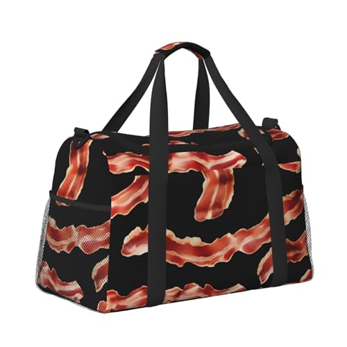 Bacon Pattern Print Foldable Carry On Tote Large Capacity Hand Carry Bag for Airplane Weekend Getaways3
