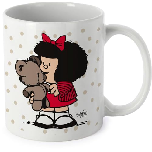 Grafoplás | Taza con Asa Fácil Agarre | Diseño Mafalda Osito | Cerámica | Capacidad 330ml | 9,5x8cm | Perfecto para Tus Bebidas