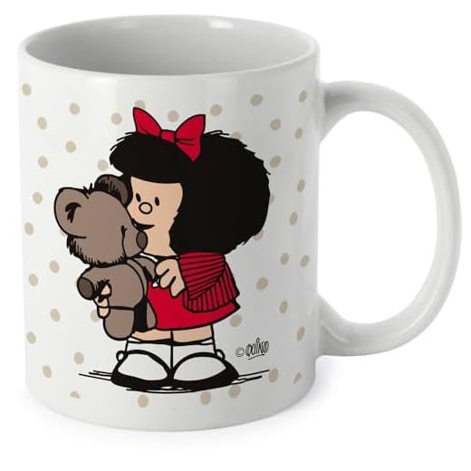 Grafoplás | Taza con Asa Fácil Agarre | Diseño Mafalda Osito | Cerámica | Capacidad 330ml | 9,5x8cm | Perfecto para Tus Bebidas