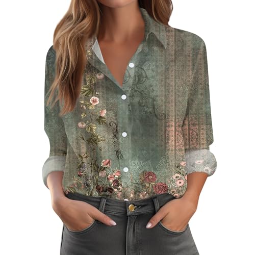 Womens Button Down Shirt Dressy Casual Floral Print Work Tops Business Long Sleeve Blouses