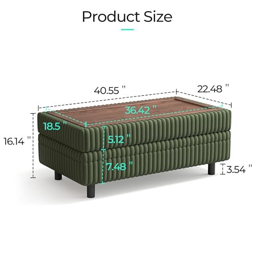 Image of LINSY HOME Sectional Sleeper Sofa - Modular Ottoman Module (Green, Sleeper Sofa Ottoman) | Storage
