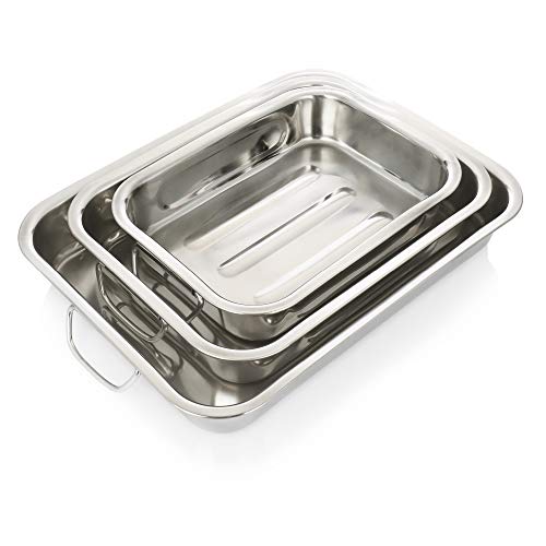 COM-FOUR® 3-Piece Roasting and Baking pan Set - Stainless Steel Roasting pan with Handles - Stainless Steel Casserole Dish for Cooking and Baking - Oven Dish (Silver Coloured - 3 Parts) - Image 5