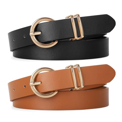 VONMELLI 2 Pack Kids Leather Belts for Girls Fashion O-Ring Buckle belts for Teen Girls Jeans school uniforms