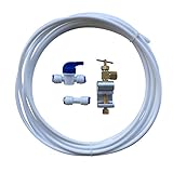 Ce kit comprend : 1 tuyau de 5 m de long de 0,6 cm, 1 valve d'alimentation de tuyau en cuivre auto-perçant, 1 vanne à bille en ligne 1/4