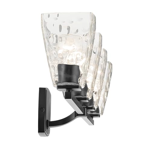 Image of Kichler Marant 4-Light Bathroom Vanity Light Fixture with Clear Water Glass in Black, Modern Wall Mount Over Mirror Lighting for Powder Room (33.25 inch x 9.5 inch x 6.75 inch), 55217BKWTR