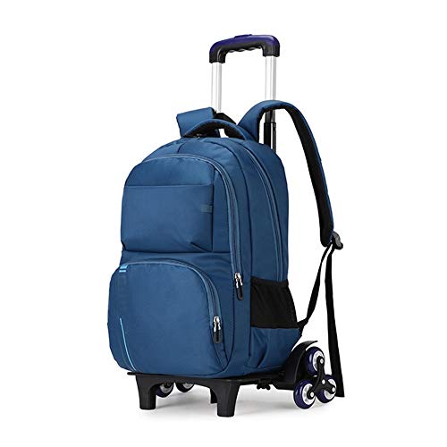 Aiyoudemutou Impermeable Laminado Grosero en la Carretilla morral de la Escuela del Bolso de Libro for niñas de Primaria Trolley Mochila Bookbag Equipaje de Mano con 6 Ruedas (Color : Blue)