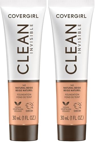 Image of COVERGIRL Clean Invisible Foundation Makeup, Dewy & Glowy Finish, Buildable Coverage, Skin-Like Smooth Look, Vegan, Natural Beige, 1oz (Pack of 2)
