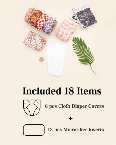 Image of ALVABABY Baby Cloth Diapers 6 Pack with 12 Inserts Cloth Diaper Covers Adjustable Washable Reusable for Baby Girls and Boys 6DM145A
