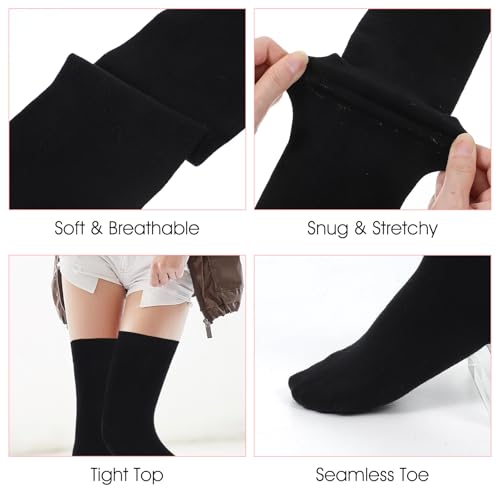 Extra Long Thigh High Socks, Cotton Thigh High Socks, Warm Over-the-Knee Highs Sock for Women and Girls, Knee Highs Sock Leg Warmers Matching with Skirts, Dresses, Boots, Sneakers (Black)3