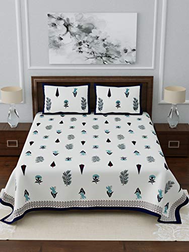 Image of LIVING ROOTS Jaipuri Hand Block Print King Cotton Bedsheet 86 * 104 inches (7 * 8.5 feet) with 2 Pillow Cover | 210 TC | Rich Fast Colour with No Colour Bleeding | (036-C)