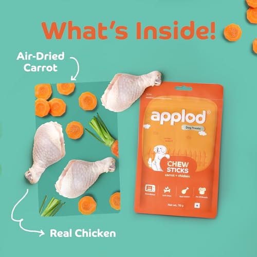Image of Soft Carrot & Chicken Chew Sticks for Puppies & Adult Dogs | Natural Vegetable-Based Soft & Chewy Treats | Supports Healthy Chewing for All Breeds | 70g