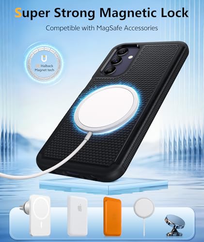 Image of FNTCASE for Galaxy A15-5G Phone Case - Samsung A15 5G Magnetic Cover [Fit for Magsafe] with Screen Protector, Anti-Slip Textured, TPU+PC Dual Layer Shockproof, Military Grade Drop Protection (Black)